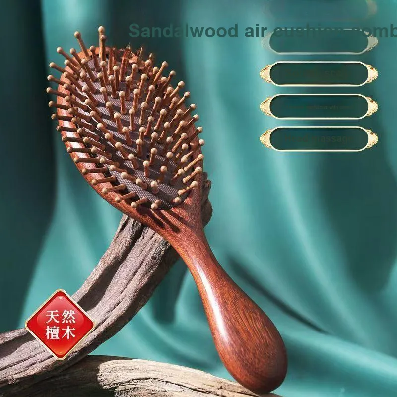 SHITIAN Head Therapy Comb Air Cushion Comb Natural Golden Sandalwood Massage Comb Head Meridian Massage-1