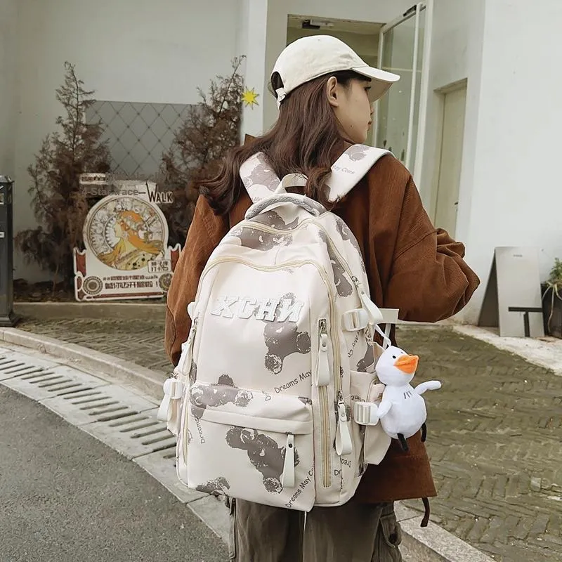 Tibai Nylon Backpack Unisex Printed Bear/Black/White Blue/White Red-1