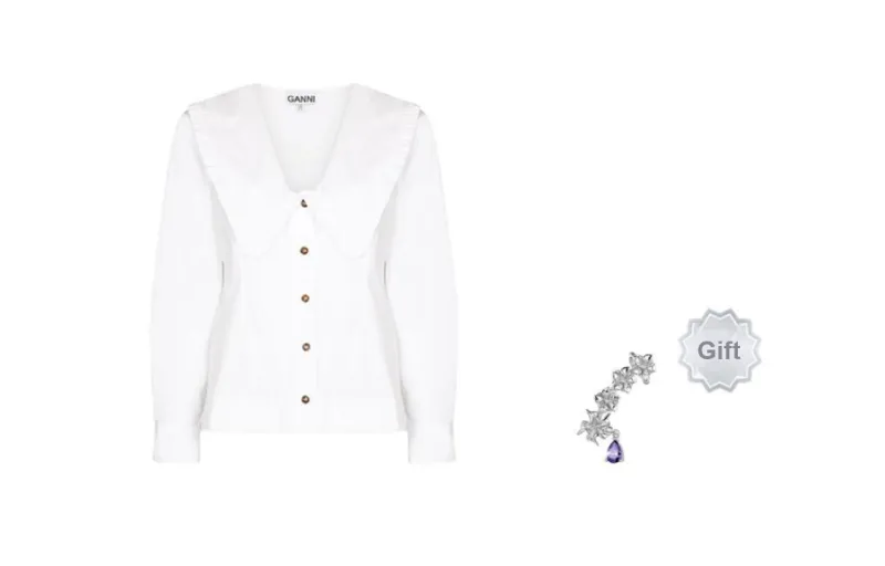 GANNI Cotton Poplin Shirt 'Bright White'-8