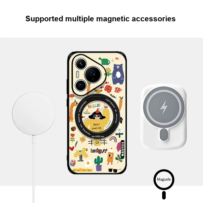Marsfield TPU Material 360 Rotating Magnetic Stand, Side Textured Leather Phone Cases Compatibility Huawei P70/P70 Pro-4