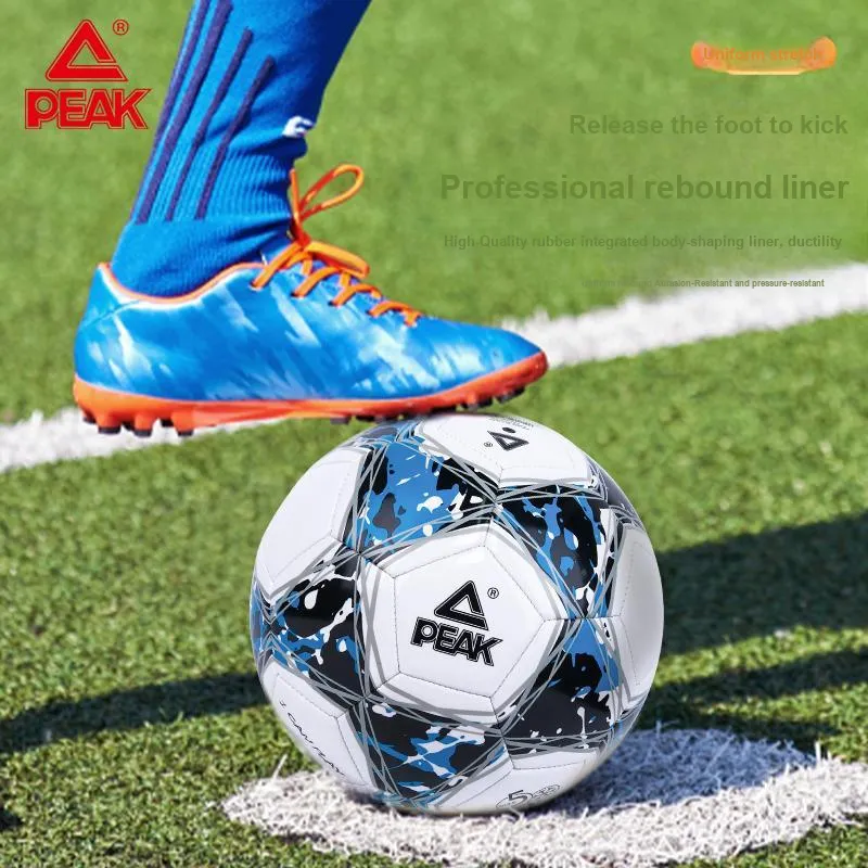 PEAK Size 5 Soccer PVC Machine Stitched Soccer Ball Unisex White Blue Black-3