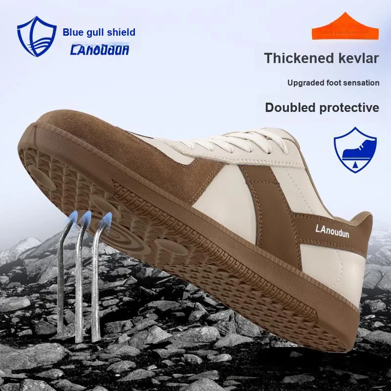 Blue Gull Shield Labor Shoes Trendy Brands Impact Resistant Low Top Outdoor Shoes Unisex White Brown-9