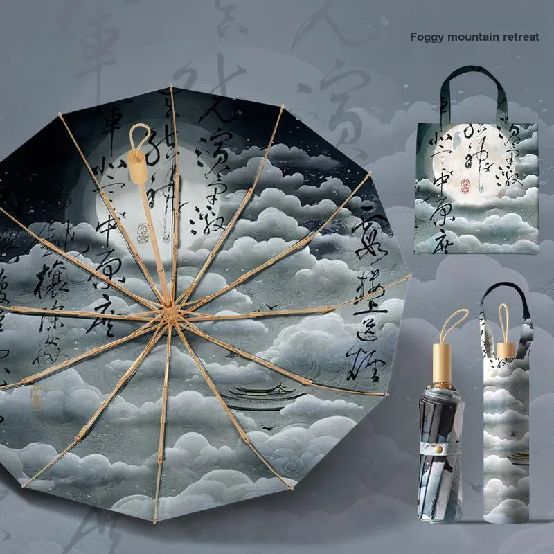 Imono Hand Open Folding Umbrella Rain And Sun Protection-12
