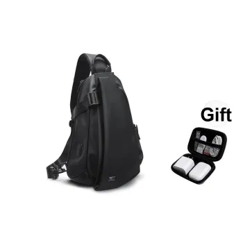 SEPTWOLVES Artificial Leather With Textile Sling Bag Unisex Black