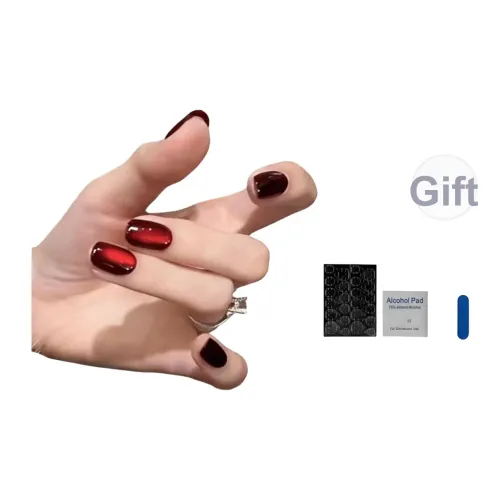 OUYUJI Ручной Готовый товар Съемный False Nail Миндаль Короткий LADDER Короткий Круглый Красный Стиль размытия Instagram