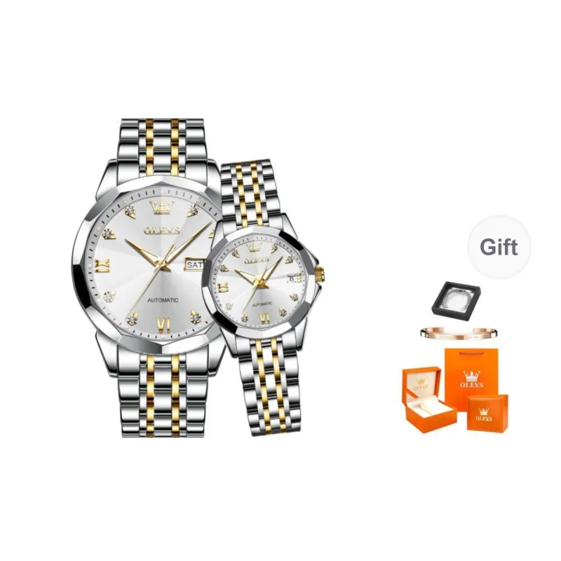 OLEVS Mechanical Movement Stainless Steel Watchband Watch Unisex White Dial-3
