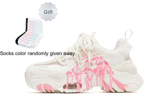 VITTORIO VENTURA Chunky Sneakers Women's Low-Top Pink/White Graffiti