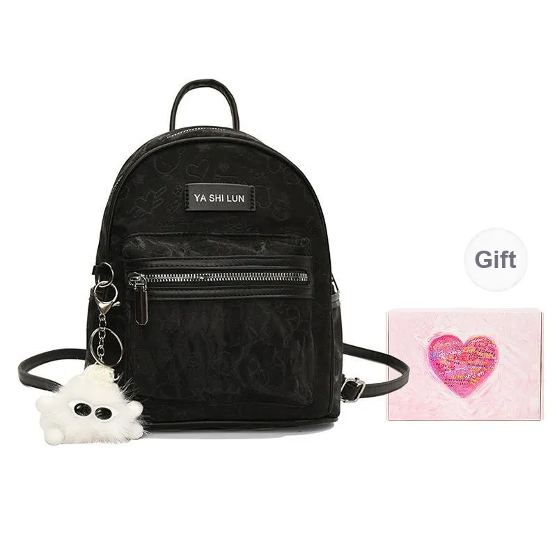 NATTY PU Backpack Small Size Women's Ecru/Silver/Pink/Black-16