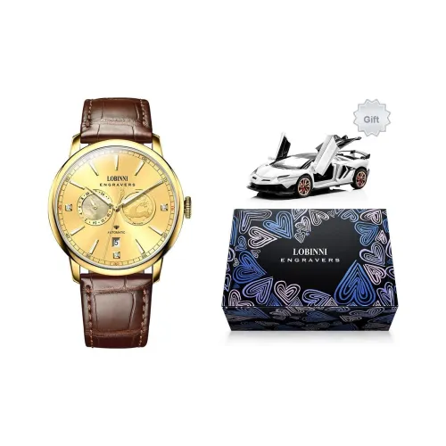 LOBINNI L Доступная роскошь Мужские часы Механический механизм Коровья кожа Ремень Часы Мужские Золотистый циферблат