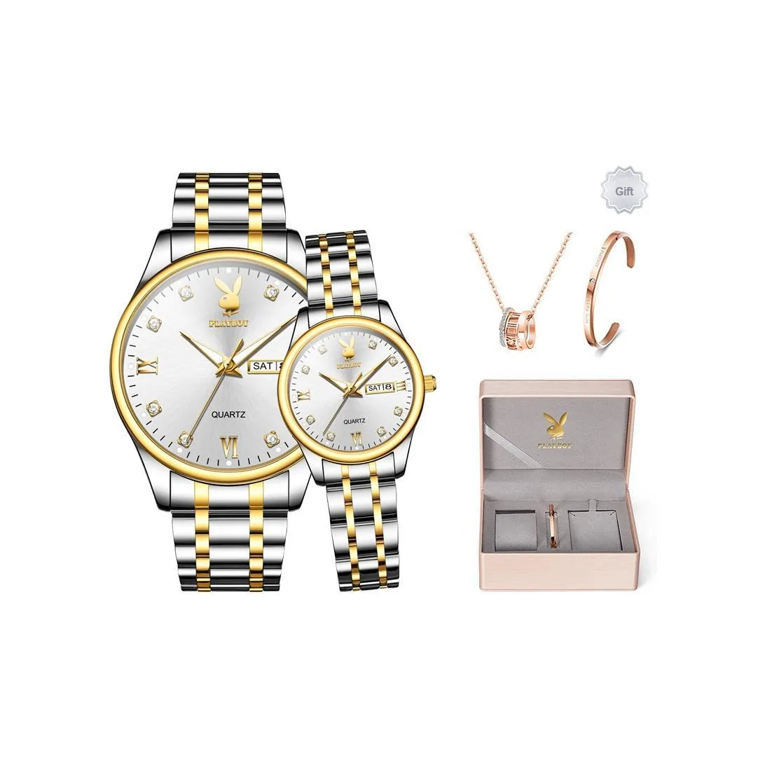 Playboy Ночной свет Водонепроницаемый Коробка Кварцевый механизм Нержавеющая сталь Ремешок Часы Унисекс Черный циферблат