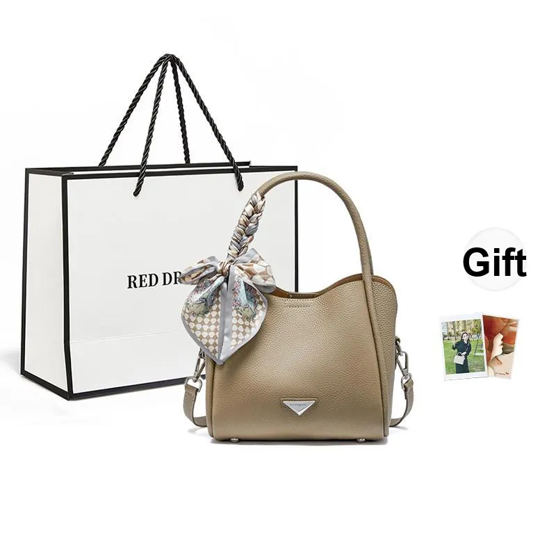 RED DRAGONFLY Top Grain Cow Leather Handbag Regular Women's Elegant Gray-0