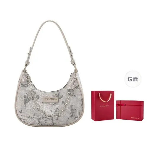 PESASRIE Cow Leather Shoulder Bag Crescent Bag Crossbody Bag Shoulder Bag Regular Women's Gray/Pink