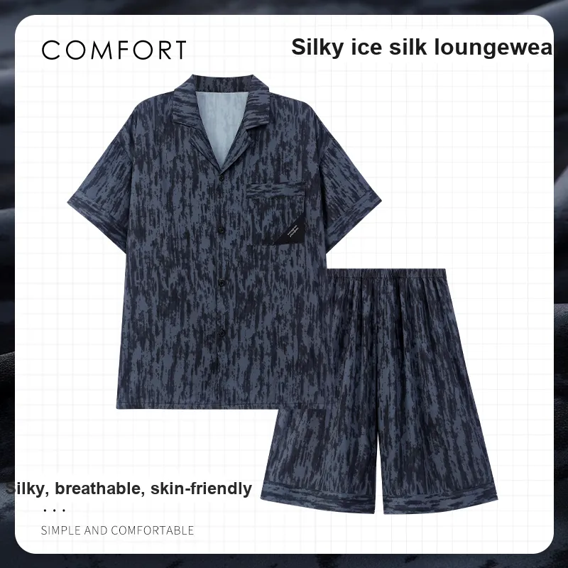 Colorful Pajama Set Men's Dark Blue-1