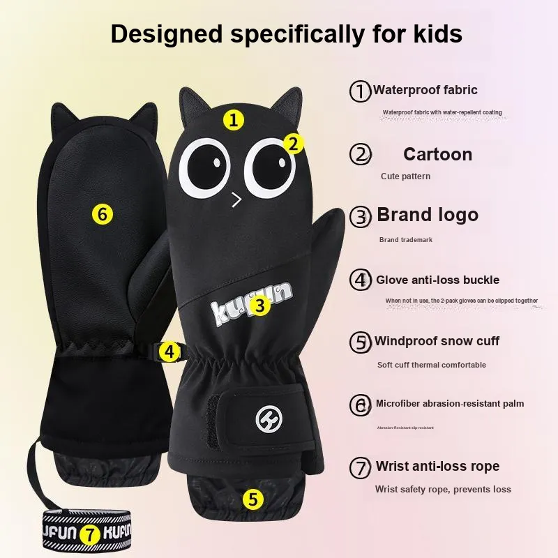KUFUN Ski Gloves Windproof And Waterproof Two-Finger Pinch Winter Outdoor Sports Cycling Mittens Kids'-2