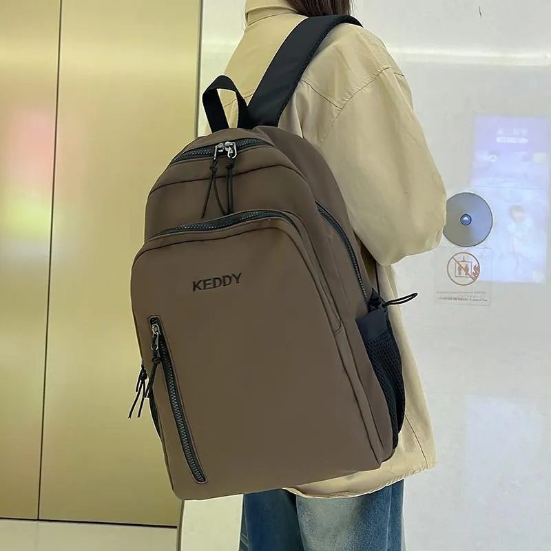 Yalu Nylon Fabric Backpack Regular Unisex White/Black/Coffee/Brown-19