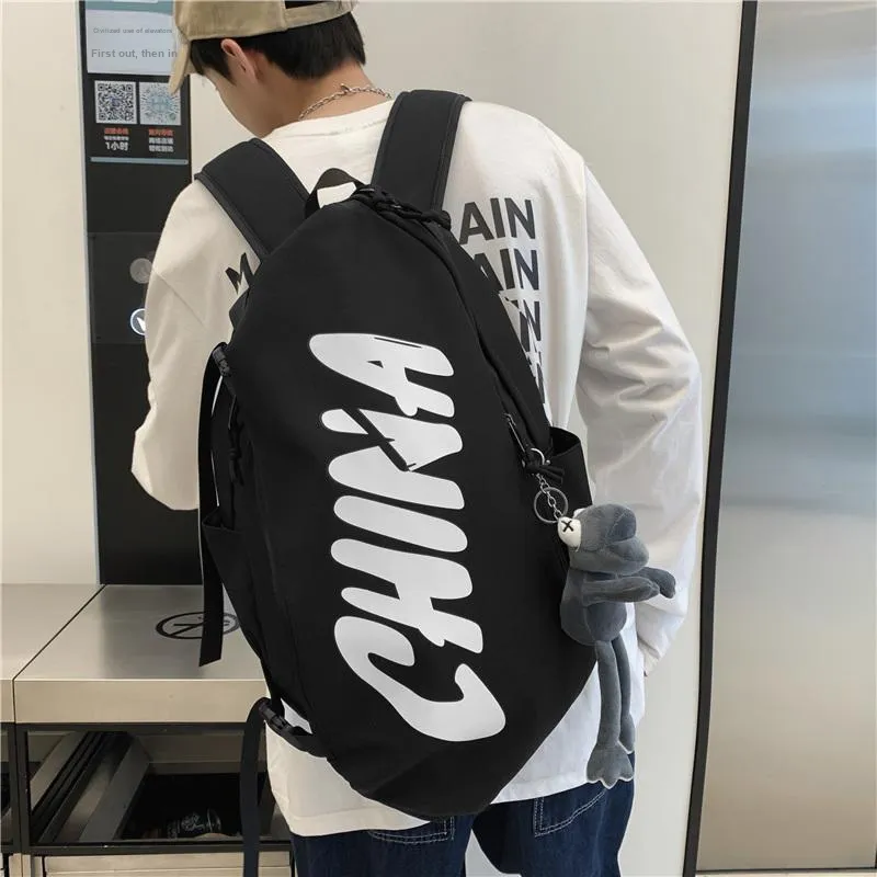 OUZIHUANG Nylon Backpack Unisex Black/White/Pink/Gray-2