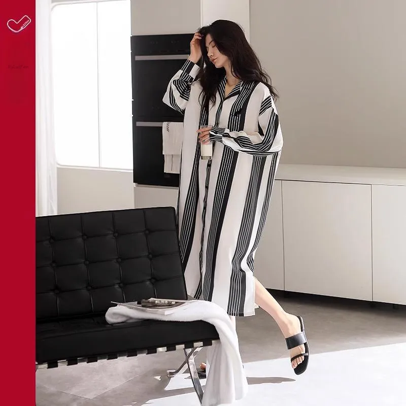JIALEFEN Nightgown Women's Black White Pattern-4