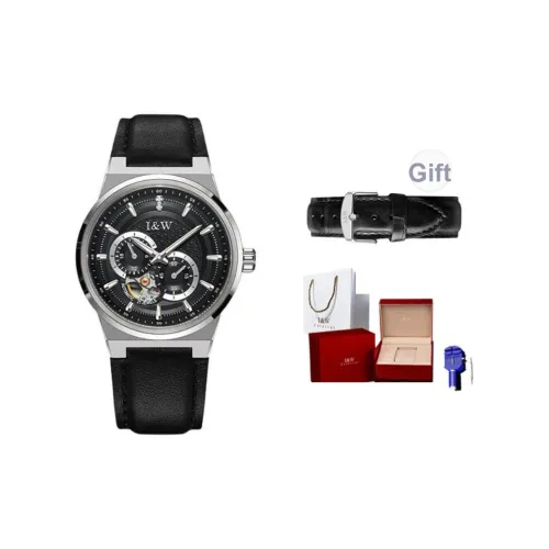 I W CARNIVAL HWGUOJI Механическое устройство Кожаный ремешок Часы Мужские Черный циферблат