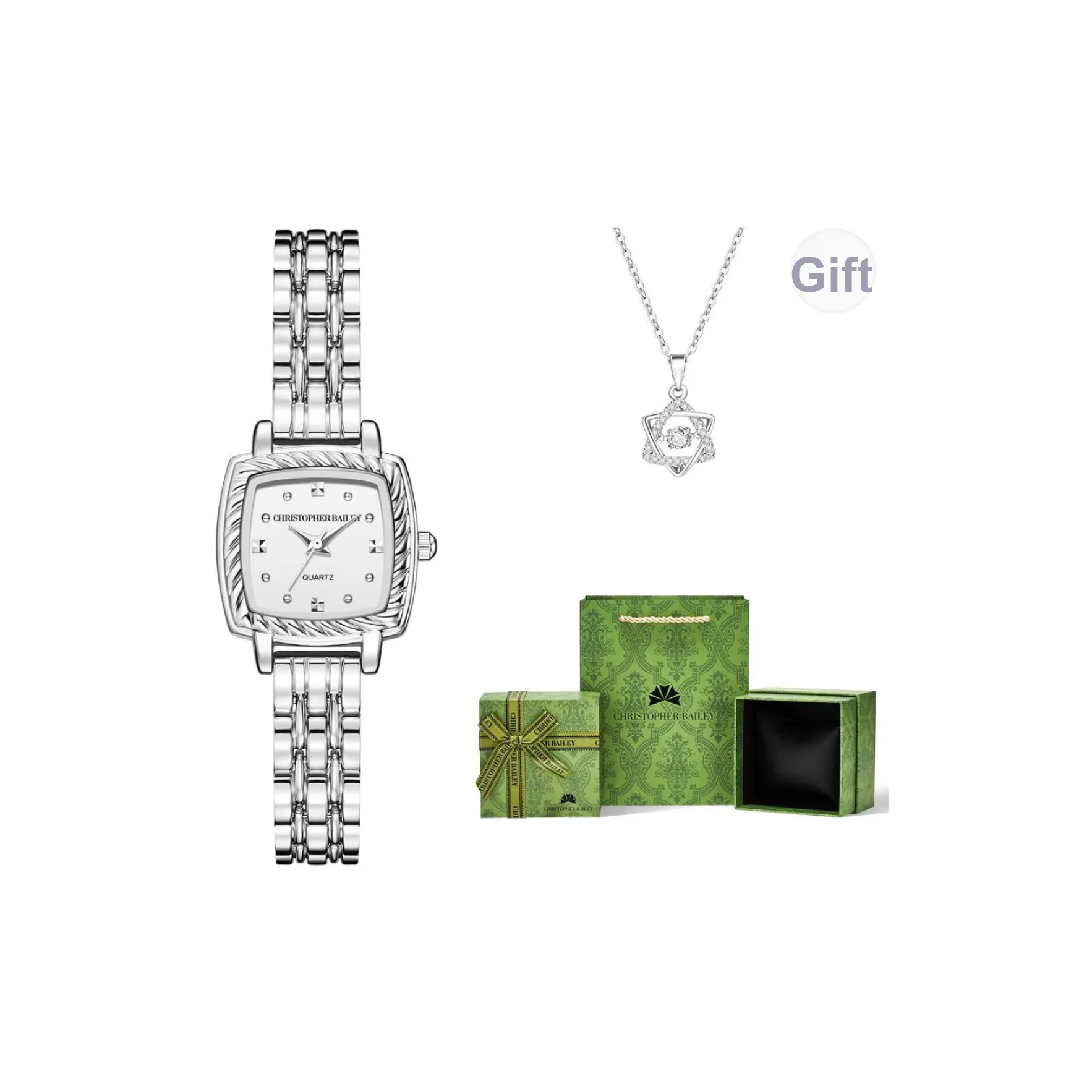 Corriberty Кварцевый механизм стальной ремешок женские часы белый циферблат