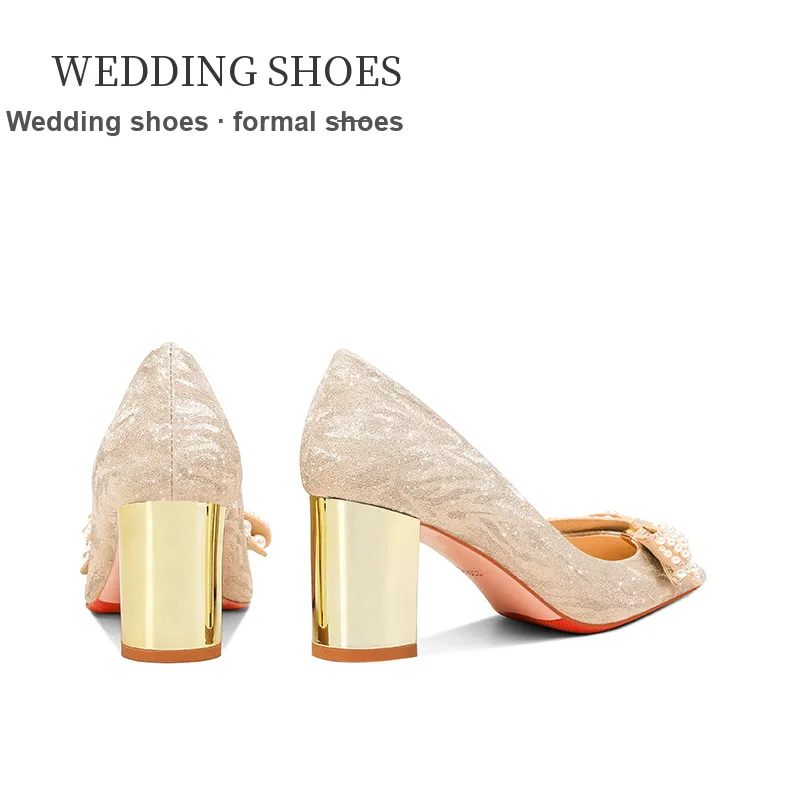 Lan Miao Chunky Heel High Heels Women's Gold-4