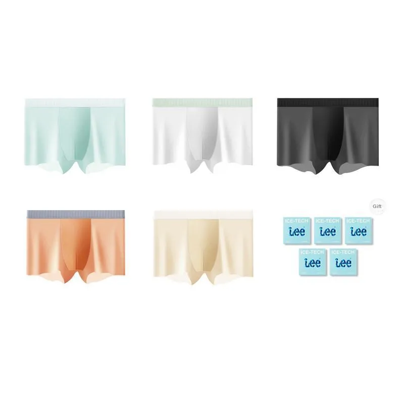 Lee Cool Ice Silk Underpants Men's Cool Seamless Breathable Quick Dry Boxer Shorts 5 Pack Independent Gift Box Set-1