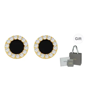YPYN 10K Gold Stud Earrings Women's Black Gold