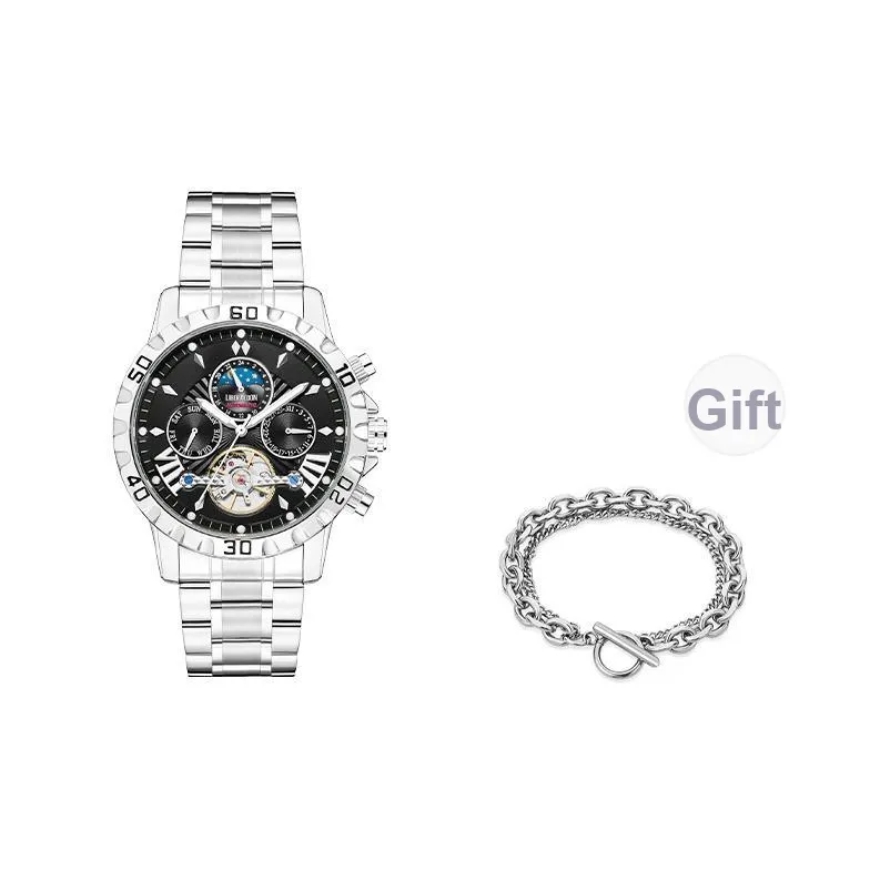 LIBER AEDON Artisan Collection Автоматический Механический Механизм Стальной Ремешок Черный Циферблат Мужские Часы