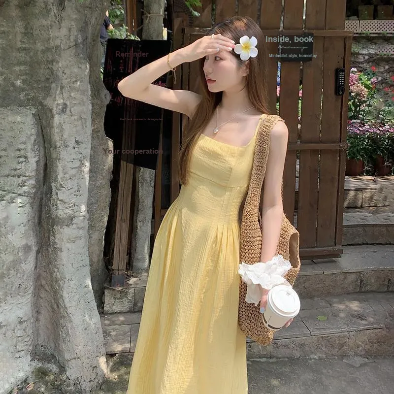 KUNZHUDAXIANG Slip Dress Women's Yellow-6