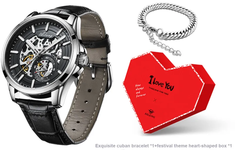 AILANG Automatic Mechanical Movement Genuine Leather Strap Watch Men's Watches White Dial-28
