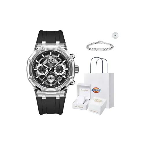 Dickies Наручные часы Кварцевый механизм Силиконовый ремешок Черный циферблат Мужские часы Радужный Белый Золото Коробка