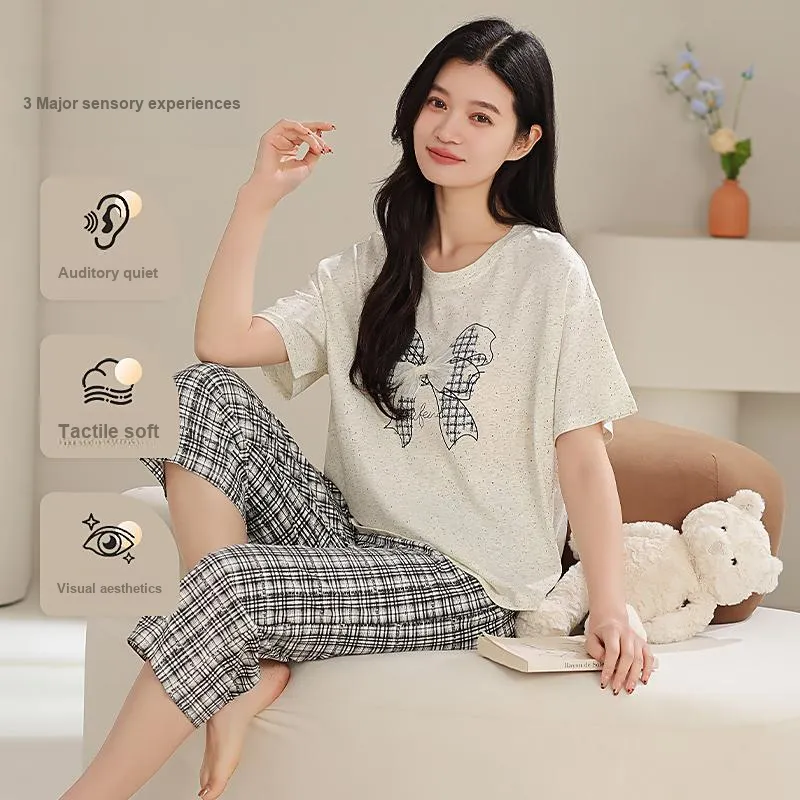 XIAFENYAN Pajama Set Women's Gray White-1