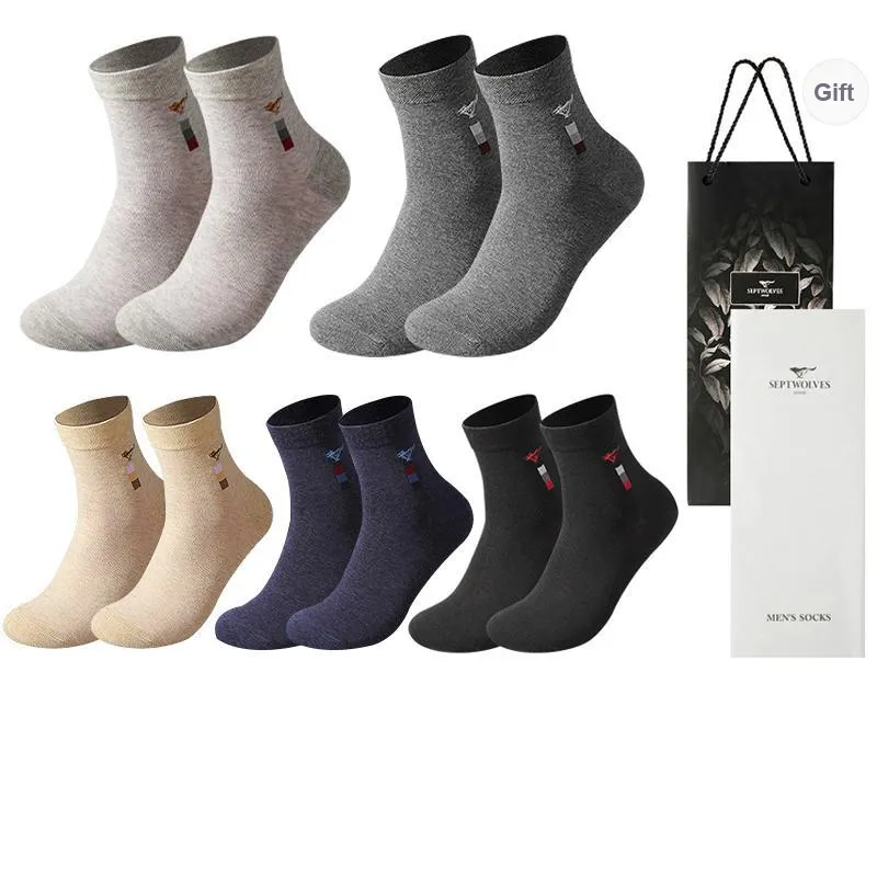 SEPTWOLVES Mid Calf Socks Men's 5 Pack Gift Box Set+Shopping Bag-20