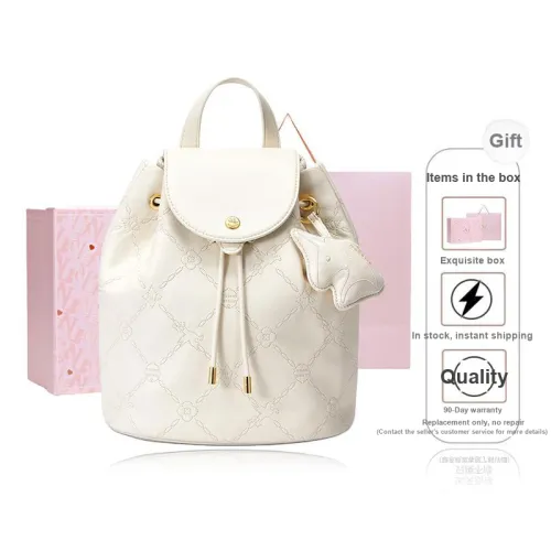 NUCELLE Artificial Leather One Shoulder Backpack Regular Women's Cream White/Cinnamon Pink/Night Black