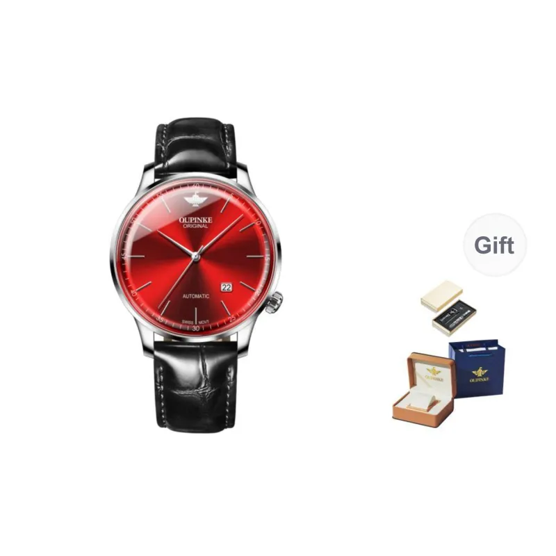 Oupinke Balmont Collection Extra Thin Mechanical Movement Leather Strap Watch Men's Watches White Dial-8