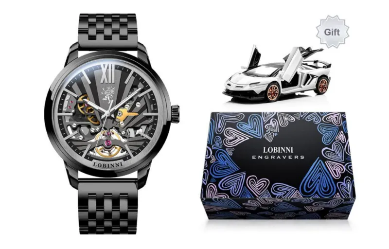 LOBINNI L Mechanical Movement Genuine Leather Strap Watch Men's Watches Cut-Out Dial-28