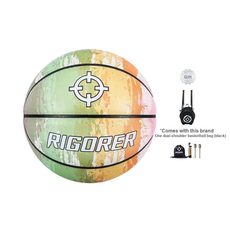 RIGORER Airbrush Rainbow Collection Moisture Absorbing Leather Basketball Fresh Green Size 7 Training Unisex-7