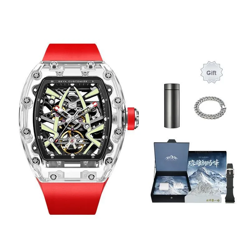GEYA Mount Everest Glacier Collection Automatic Mechanical Movement Silicone Strap Watch Men's Watches Cut Out Dial-3
