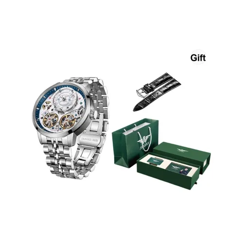 JINLERY Double Fly Reel Collection Автоматический механический механизм Часы Мужские Серебристый циферблат