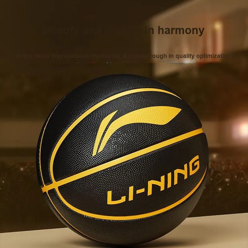 LiNing Rubber Basketball Black Gold Size 7 Training Unisex-10