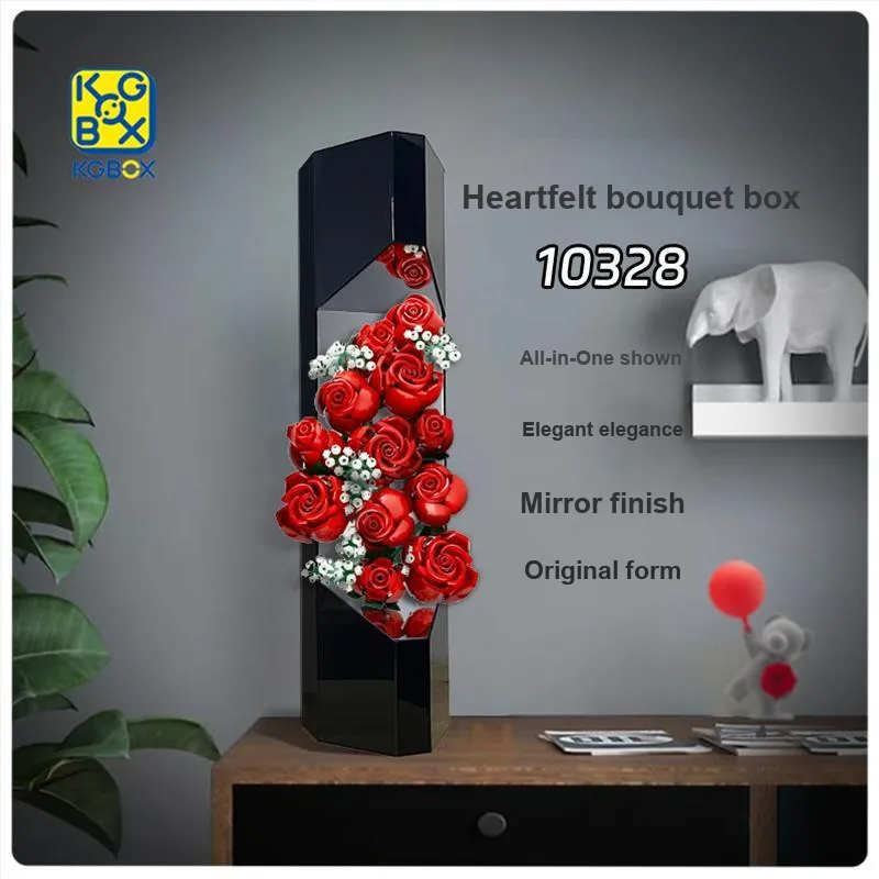 KGBOX For Building Block Rose Bouquet Preserved Flower Acrylic Figure Display Case Model Accessories-3