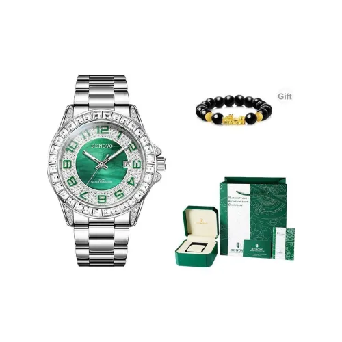 RENOVO Кварцевый механизм ремешок из нержавеющей стали мужские часы зеленый циферблат