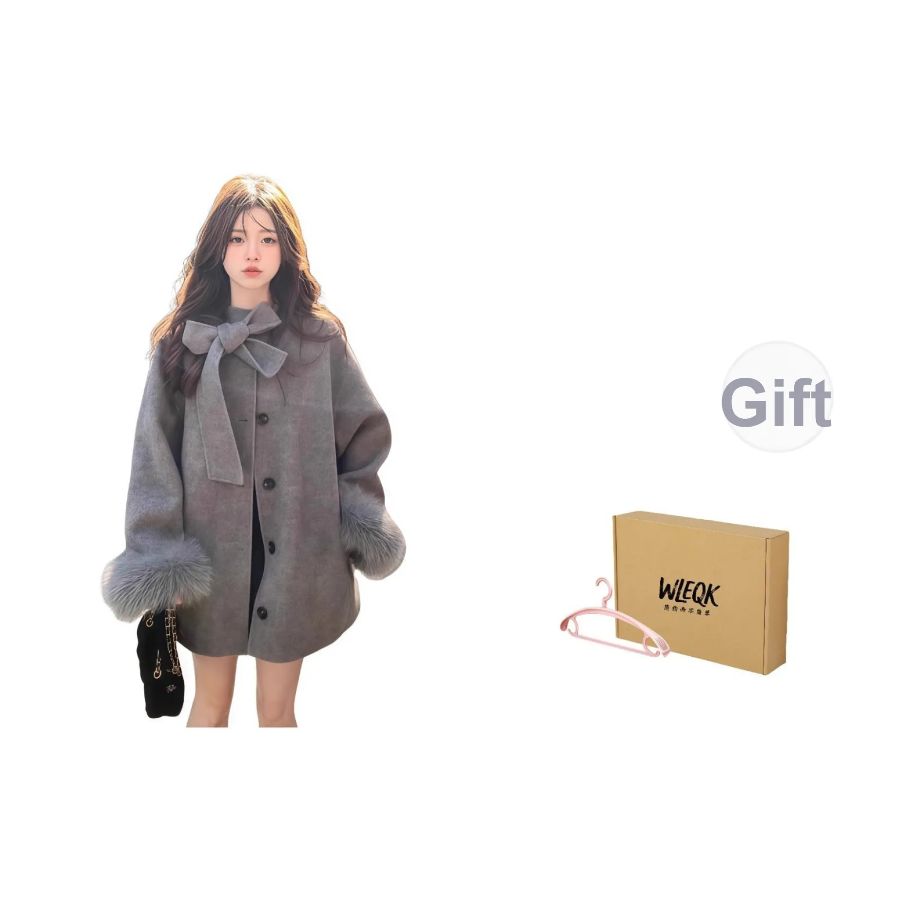 WLEQK Серый Женский Пальто