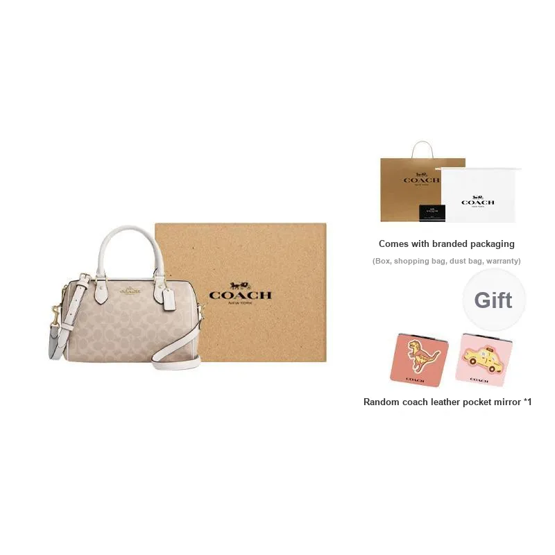COACH Rowan Coated Canvas Shoulder Bag Crossbody Bag Handbag Medium Size Women's Sand & Chalk White-12