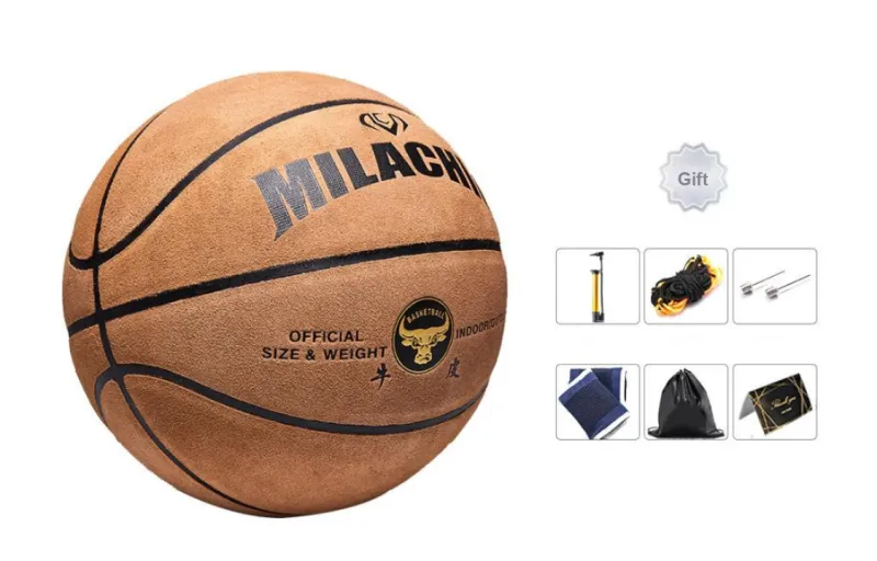 MILACHIC Cow Leather Basketball Playful Brown Size 7 Ball Training-4