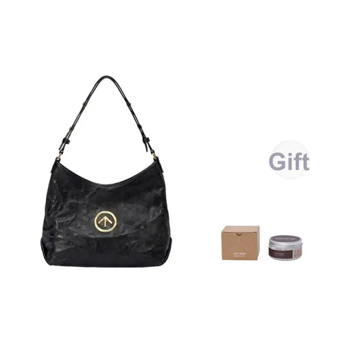 GROTTO Hobo series Растительное дубление Плиссированный Овчина Хобо Сумка Сумка на плечо Большая Унисекс Черная