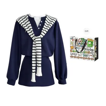 BVODE Skirt Set Women's Shawl+Navy Blue Dress
