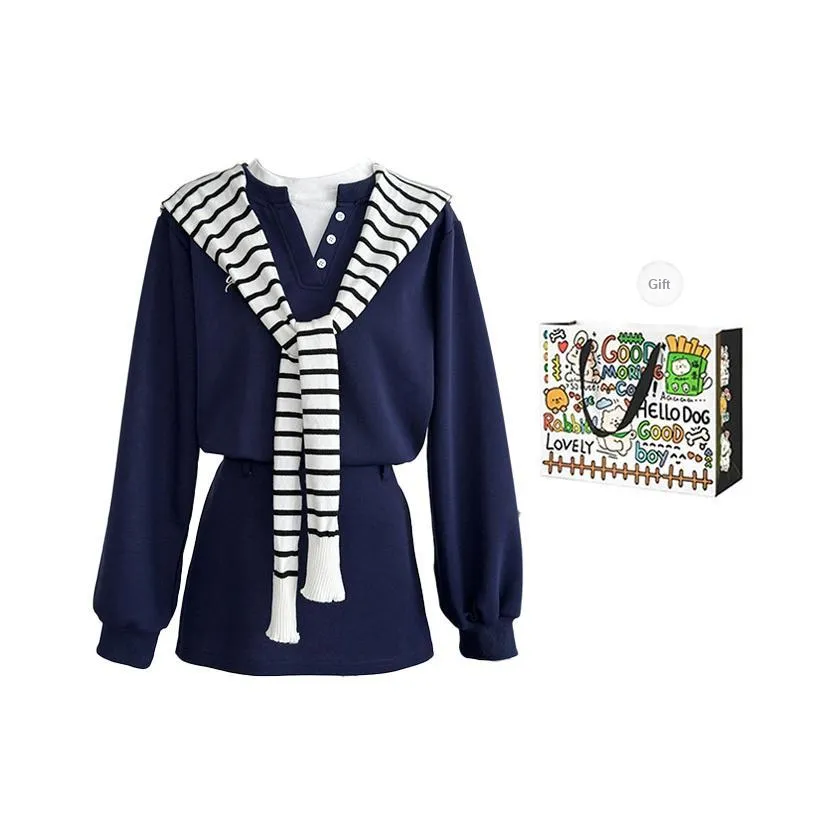 BVODE Two Piece Skirt Sets Women's Shawl+Navy Blue Dress