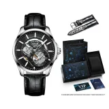 Silver Case Black Dial Black Leather Strap[Belt Clothing Sets 20mm]