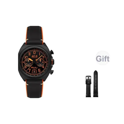 AVI 8 Наручные часы Кварцевый механизм Кожа Резиновый ремешок Черный циферблат Мужские часы
