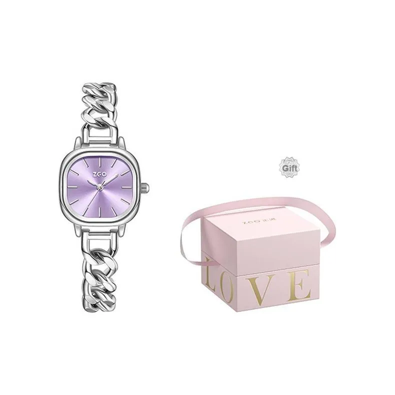 Zgo Кварцевый механизм нержавеющая сталь ремешок женские часы фиолетовый циферблат